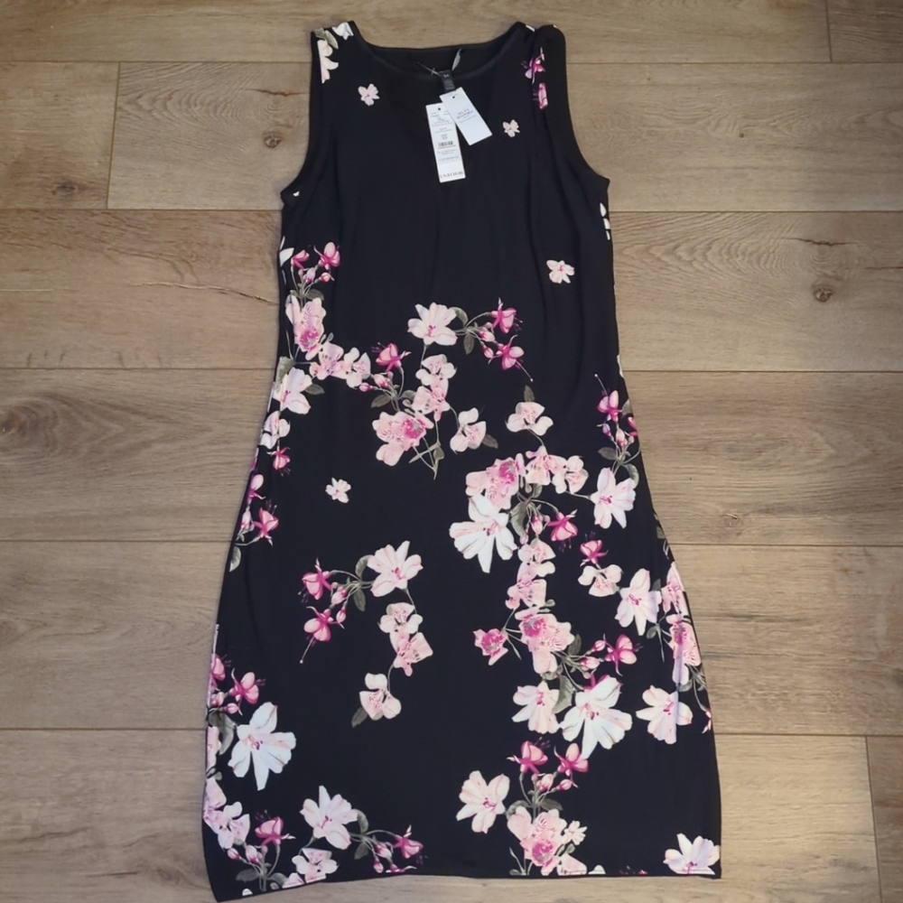 White House Black Market Black & Pink Floral Midi Dress NWT Reversible